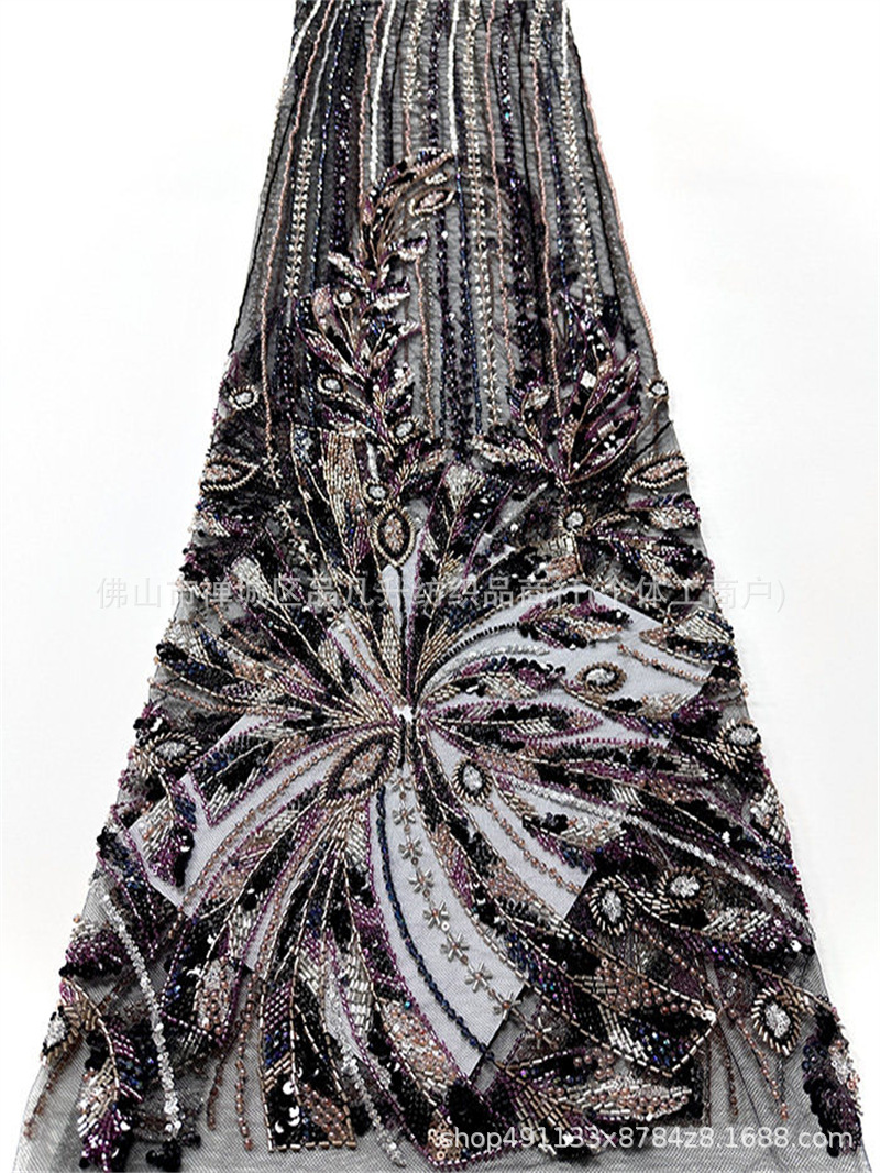 Vertical streamlined tail of phoenix heavy clavos tela de malla de cuentas bordado sequilla pechos de cola de pez tela de boda cena