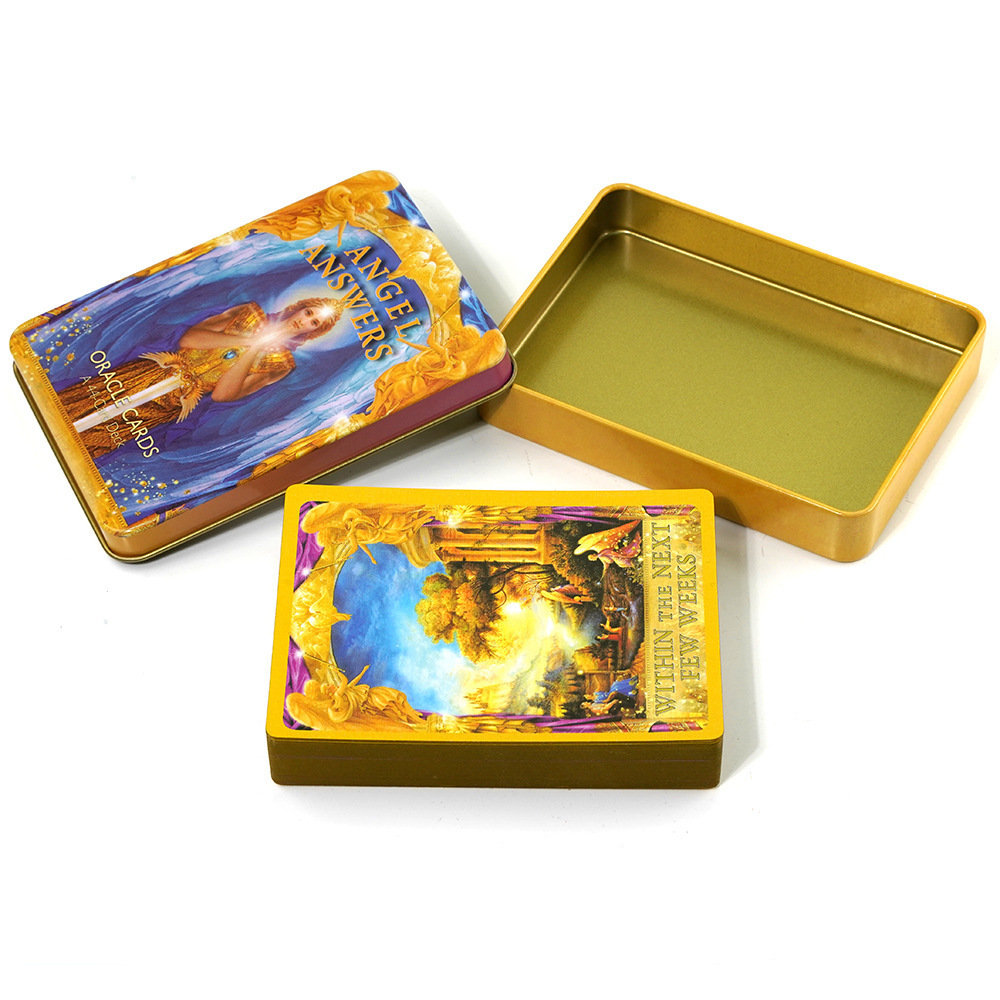 Engelske tarotkort med guldtryk i metaldåse spillekort_voghion.com