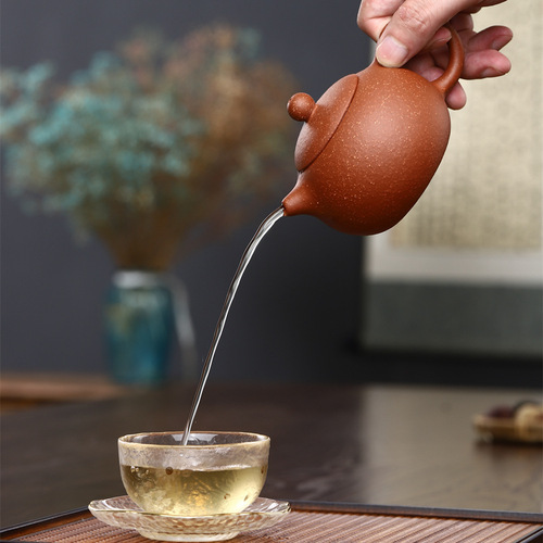 Wholesale Yixing dragon blood sand Xishi purple clay teapot handmade ball hole original mineral purple clay teapot tea set one piece drop shipping