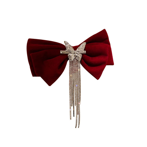 Qiu dong Korean big bowknot headdress hairpin female top clip metal butterfly diamond tassel hair clip hairpin