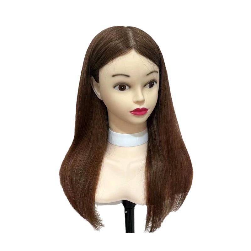 Maniquí de peluquería para práctica de corte de pelo para aprendices, modelo de cabello corto con cabello real, se puede peinar y teñir.