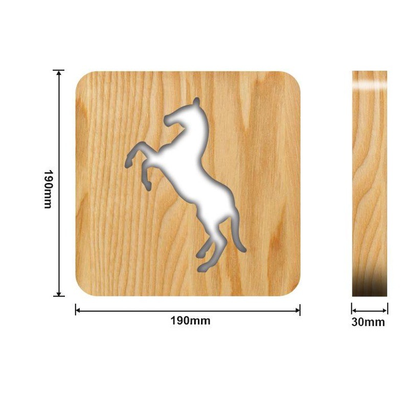 Lámpara de mesa de madera con forma de caballo, luz nocturna decorativa.