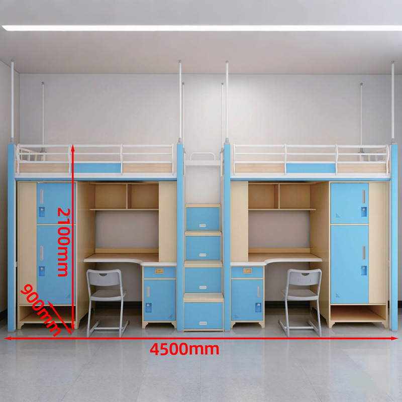 学生のアパートのベッドとベッドの下のテーブルの組み合わせベッドの鉄の棚の二段ベッドのタンス付きのはしごの従業員の学生寮は通用します。|undefined