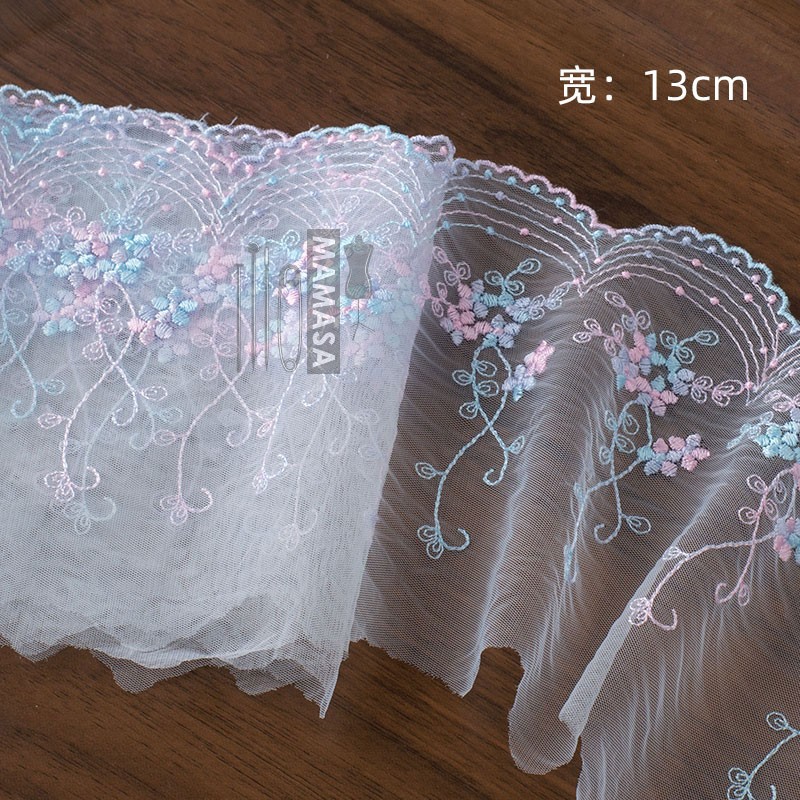 Venta al por mayor de bricolaje hecho a mano lolita ropa tela accesorios para el cabello dopamina fantasía color bordado malla encaje