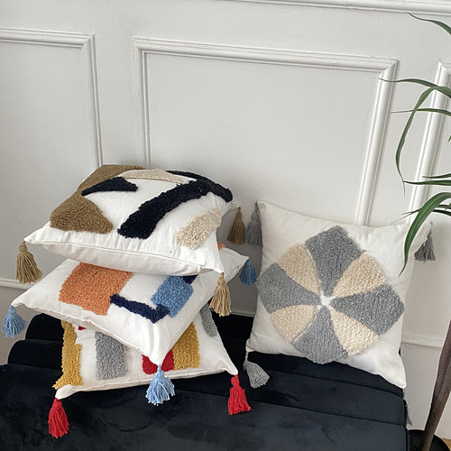 Nordic abstract style new Bohemian plush geometric pure cotton cushion cover sofa headrest window sill backrest
