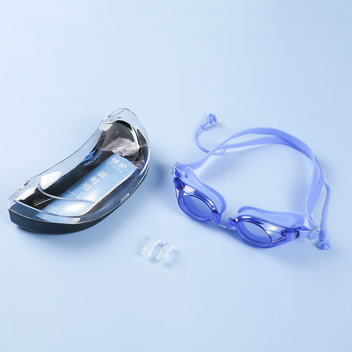 Swimming goggles silicone for children and adults universal printed logo high-definition flat one-piece earplugs waterproof and anti-fog swimming goggles