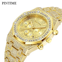 PINTIME瑞士品牌金色手表男女满钻六针石英表高级感小众时尚腕表