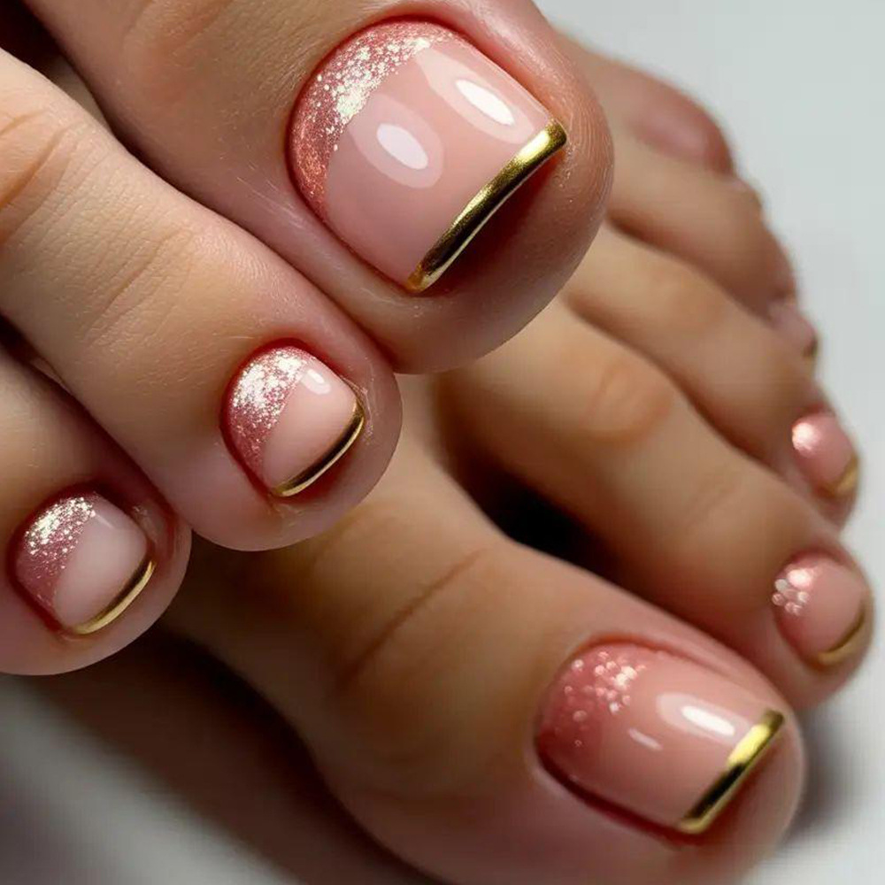 Comercio exterior brillante brillo de oro francés de verano polvo desnudo parche de uñas blancas 24 piezas de manicura lote mixto