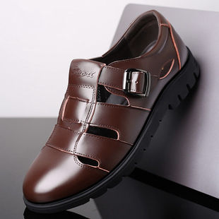 [Leather top layer cowhide] Middle-aged and elderly sandals summer men's shoes men's casual hollow leather sandals dad shoes