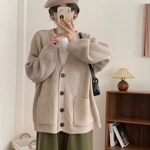 [cashmere large version] spring spring and autumn new style loose slimming all-matching coat gentle women's woolen cardigan