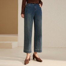 【直筒显瘦九分裤】纤莉秀大码女装舒适松紧后腰牛仔裤胖mm秋新款