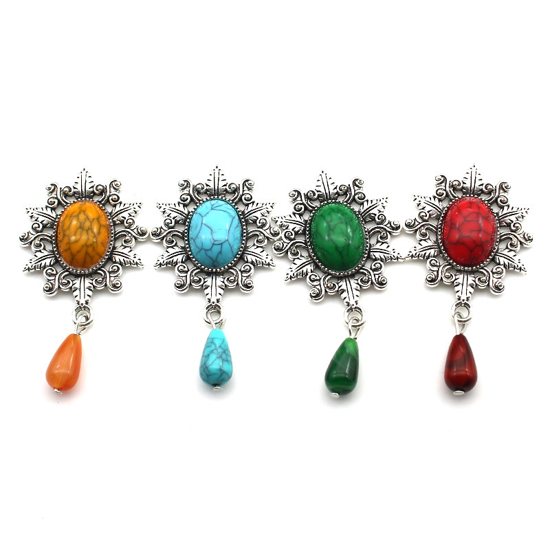 30*61mm Retro Xizang Style Alloy Base Turquoise Water Drop Pendant DIY Sweater Accessory 30*61mm Retro Xizang Style Alloy Base Turquoise Water Drop Pendant DIY Sweater Accessory