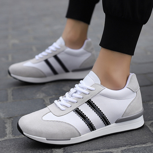 Casual heightening 8CM men's shoes spring, summer and autumn breathable sports trendy color-blocked striped suede soft-soled shoes