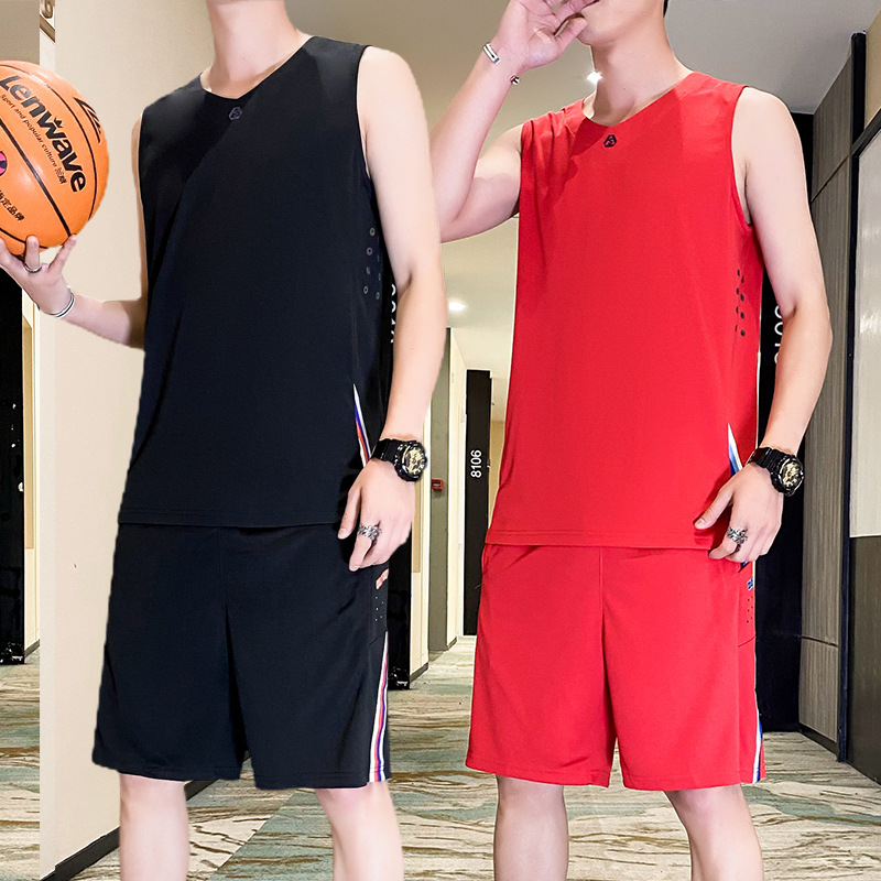 Trajes deportivos casuales para hombres verano nuevo chaleco de hielo sin mangas pantalones cortos chaleco de baloncesto secado rápido grande conjunto de dos piezas image 3