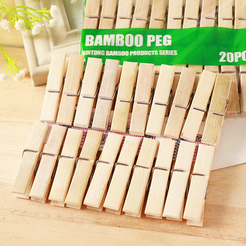 Bamboo Clips for Clothes Drying, Clothespins, Pants Clips, 20 Windproof Greenhouse Bamboo Clips for Drying Quilts