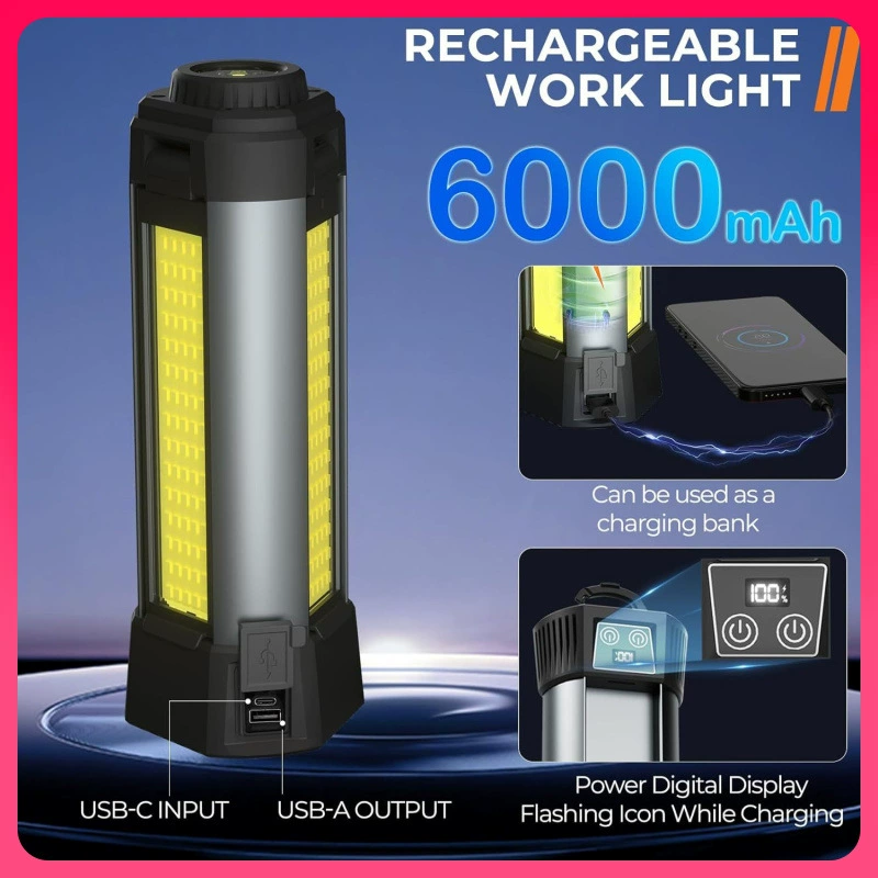 ✅Новое светодиодное кемпинговое светильник XHP50 мощный свет, USB-зарядка, экран-диаграмма с магнитным кронштейном, растяжимый COB рабочий свет