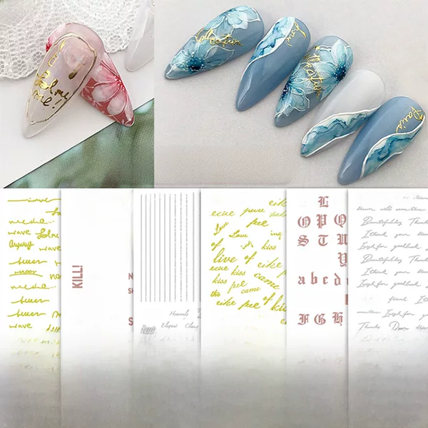 Cross-Border Popular Nail Art Stickers English Alphabet Hot Stamping Series 3D Adhesive Nail Decals Word Patch Mixed Batch