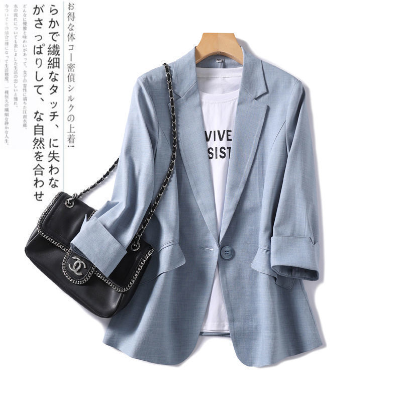 Thin Small Suit Jacket for Women 2025 New Summer Three-Quarter Sleeve Summer New Style Slim Suit Top for Women