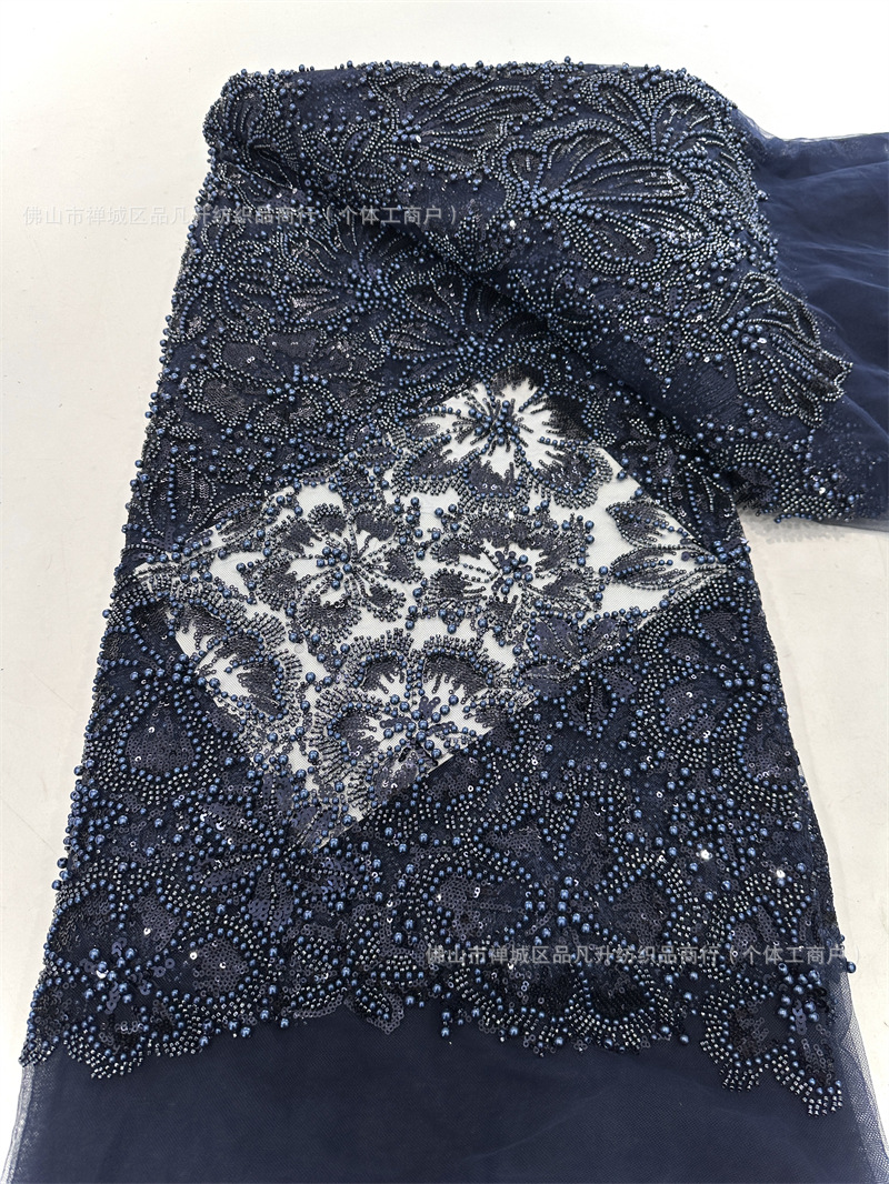 Flores tridimensionales con cuentas telas de cuentas de diseño alto vestido de boda vestido de noche telas de encaje comercio exterior transfronterizo