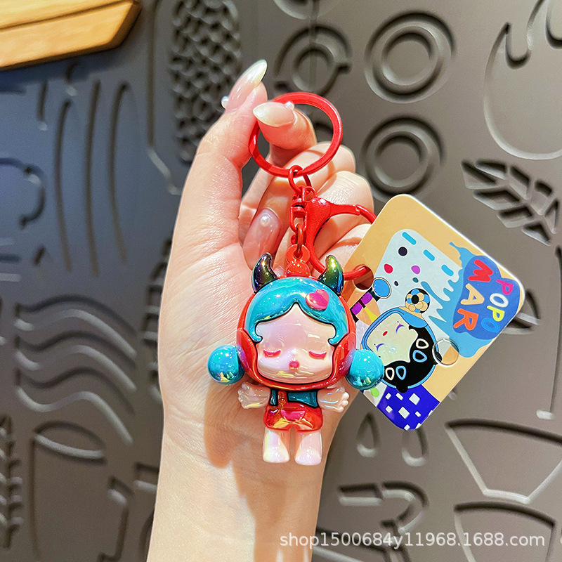 クリエイティブ電気メッキ悪魔ガール人形かわいいペンダント漫画キーチェーンカップルキーホルダーガールズバッグペンダント|undefined