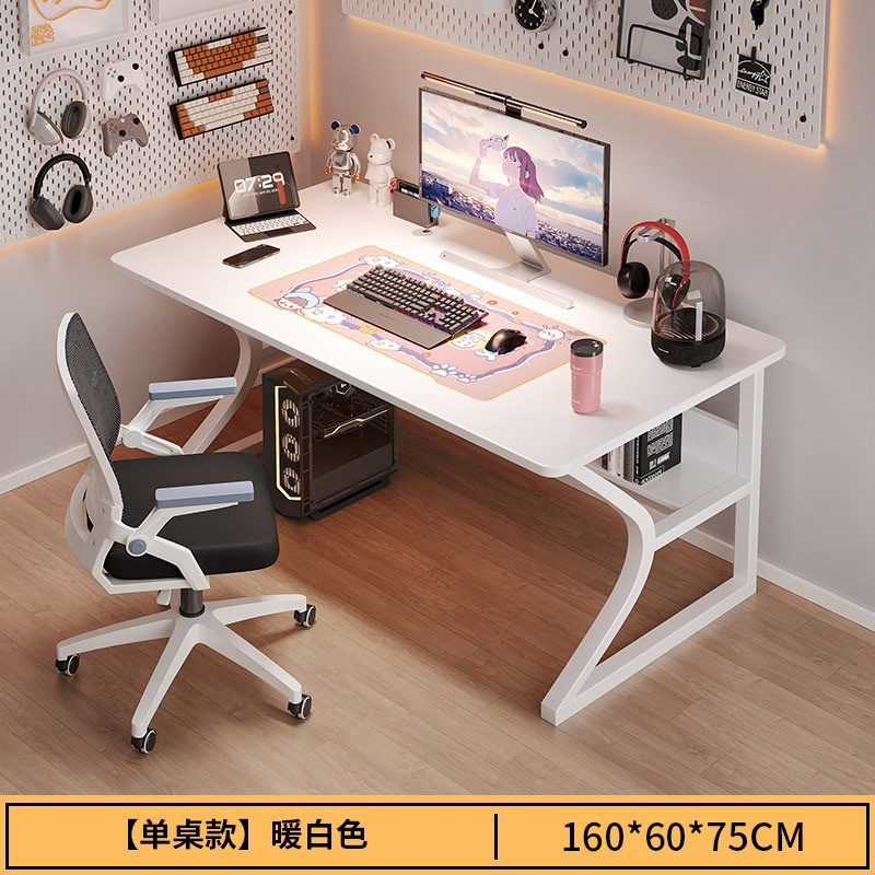 [두꺼운 40mm 철골 프레임] 따뜻한 흰색 160*60cm-테이블 하단 선반 포함