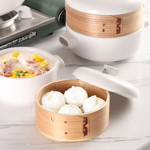 Japanese steamed pot with steam rack soup pot stew pot bamboo multi-layer hotel household ceramic pot steamer size large and small