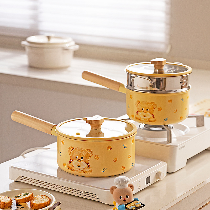 [Modern Housewife & Butter Bear] Titanium Ceramic Milk Pot Baby Food Pot One Person Instant Noodle Cooking Pot