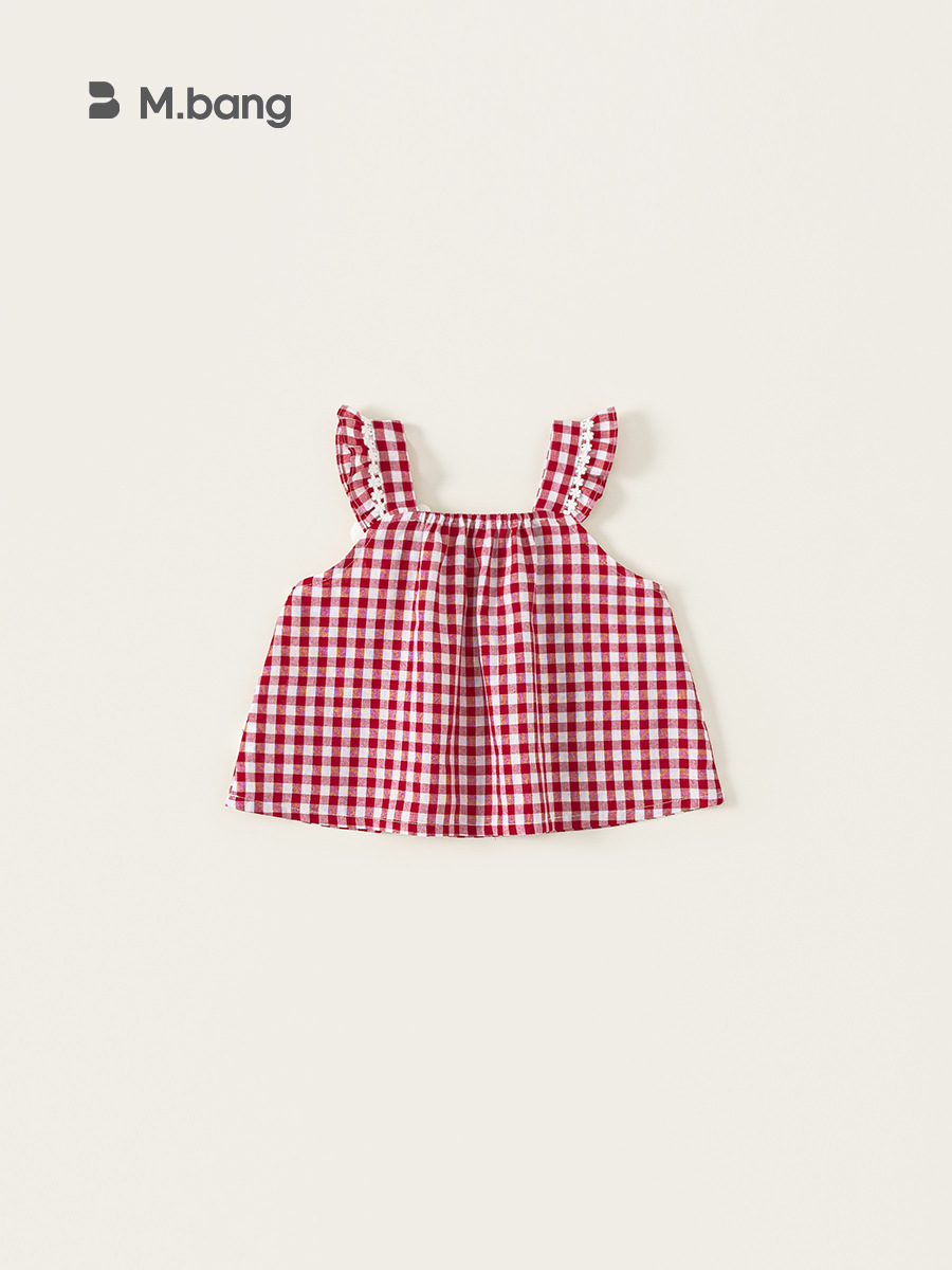 Youbao ropa para niños estilo de vacaciones estilo verano top para niñas camisa de bebé a cuadros roja estilo delgado cabestrillo para niñas ropa de bebé