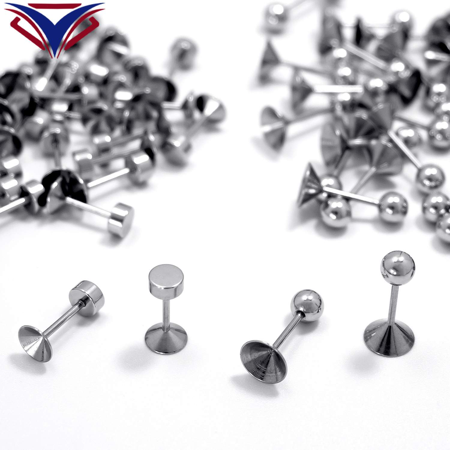factory direct sales titanium steel ear bone stud rhinestone cup ear studs empty holder round cake ball cup holder ornament accessories