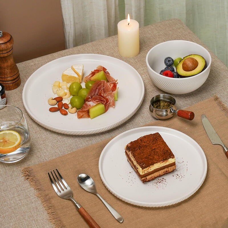 Ceramic plate and bowl 4-piece tableware set, dishwasher and microwave safe, stylish design for home use Ceramic plate and bowl 4-piece tableware set, dishwasher and microwave safe, stylish design for home use