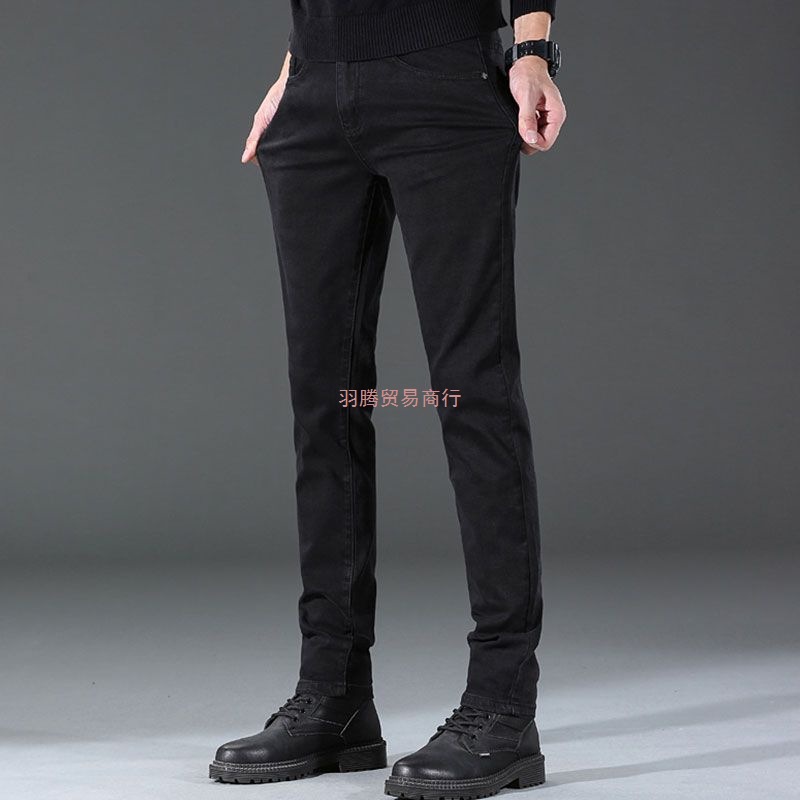 春夏薄款纯黑色牛仔裤男弹力直筒加肥加大码男裤280斤胖子锥形裤