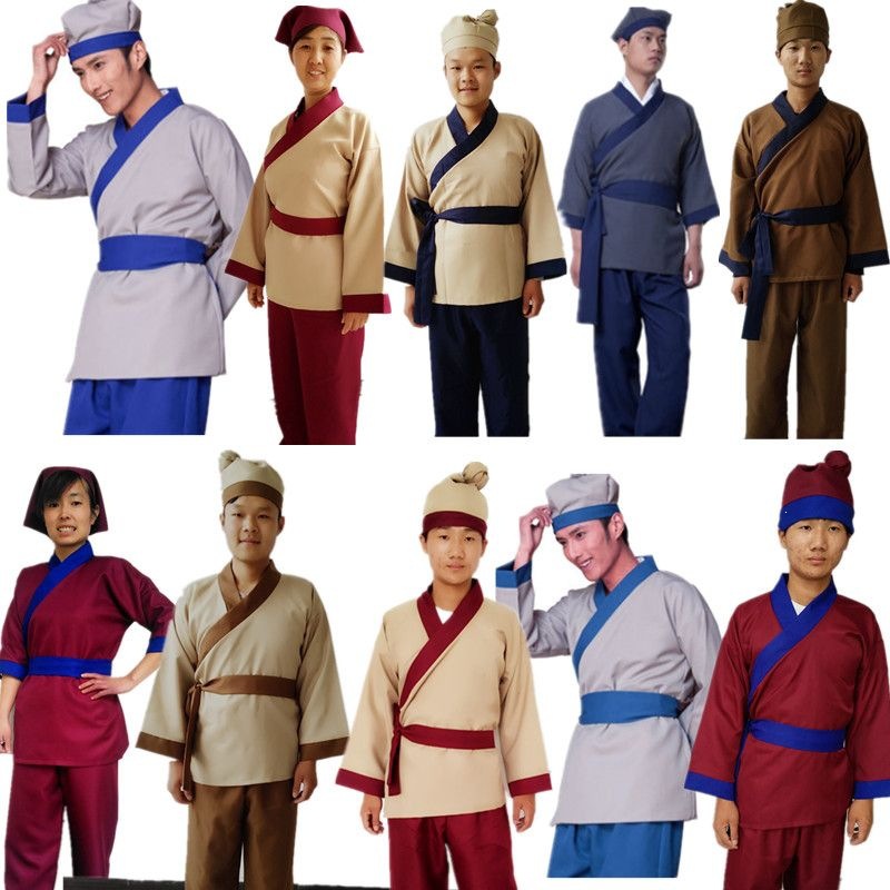 Warm Maple Leaf Ancient Costume Hanfu for Men and Women, Hotel Costumes, Replicas of Ancient Household Servant, Waiter, Scholar, Performance, Professional Stage Attire