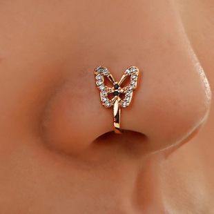 European and American fashion personality U-shaped fake nose ring Amazon diamond butterfly nose nail European and American non-hole nose clip puncture jewelry