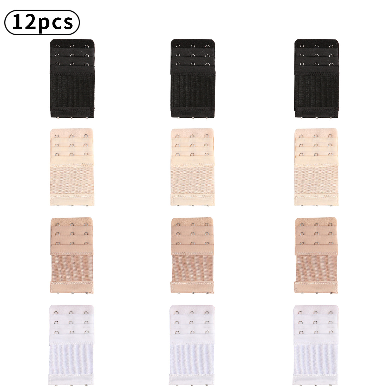 12pcs松緊彈力三排三扣文胸加長扣內衣扣延長扣胸罩背扣跨境現貨