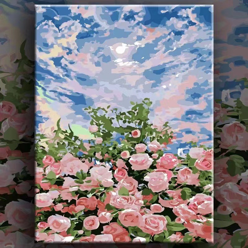 Pintura al óleo digital de bricolaje Rosa hecha a mano relleno de color pintura al óleo curación hecha a mano simple flor sala de estar pintura decorativa Generación de cabello