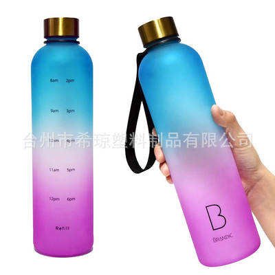 32oz, 1L Reusable Water Bottle with Time Marker Excitation Language Non-BPA Small Mouth Bottle