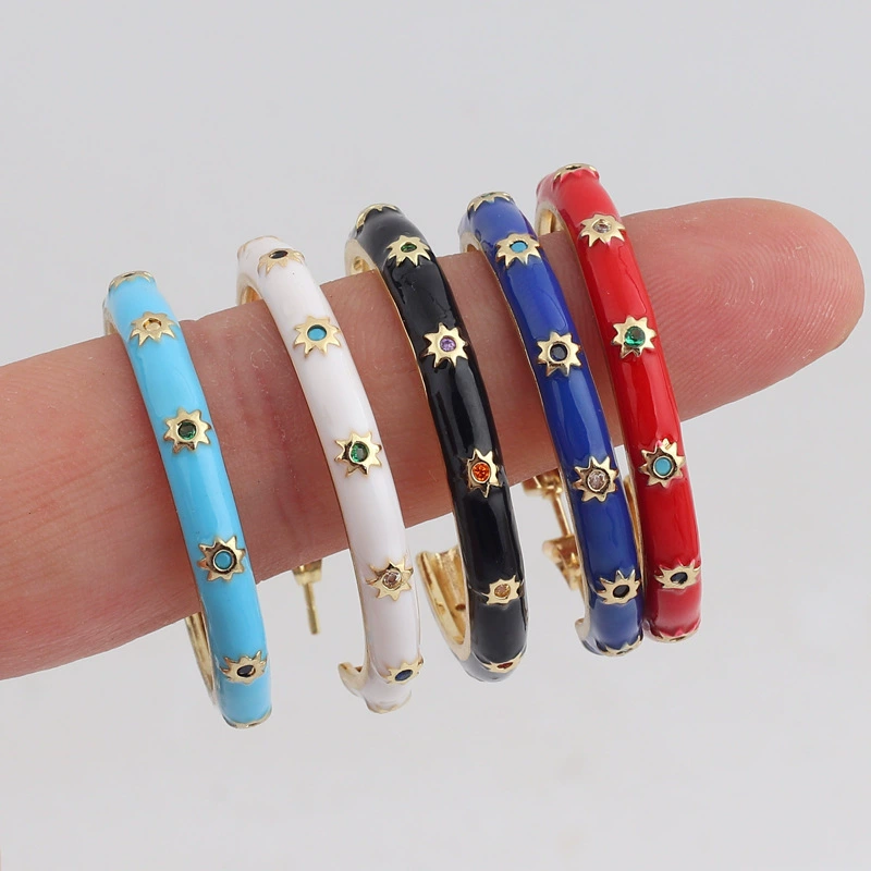 Циркониевые солнечные earrings, многоцветные серьги, европейский стиль, мини-инкрустация, простой и элегантный дизайн