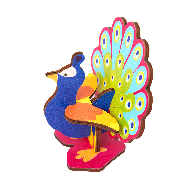 Venta al por mayor de madera 3D animal rompecabezas tridimensional bebé 2-3 años modelo animal educativo ensamblar bloques de construcción Juguetes