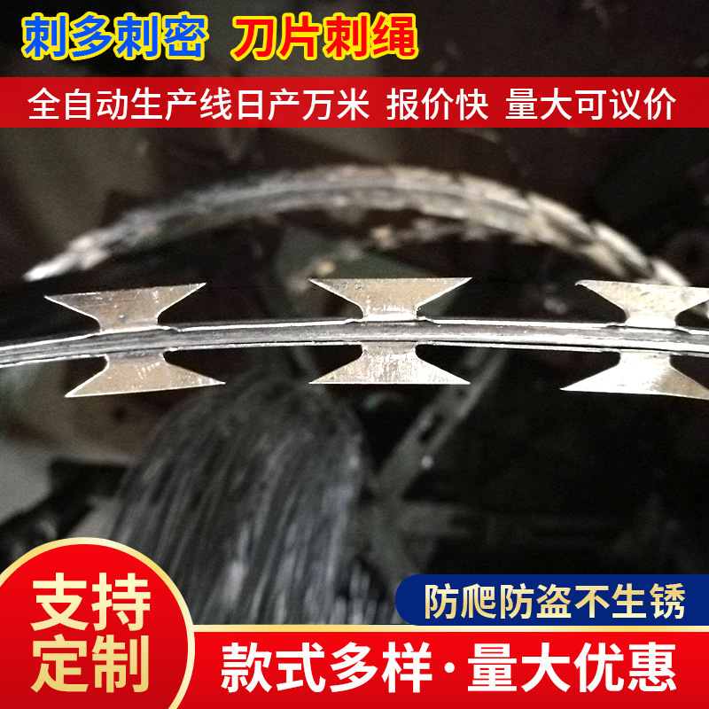 刀片刺绳刀刺网镀锌刺丝滚笼围墙防爬刺铁丝网围栏铁刺网钢丝绳