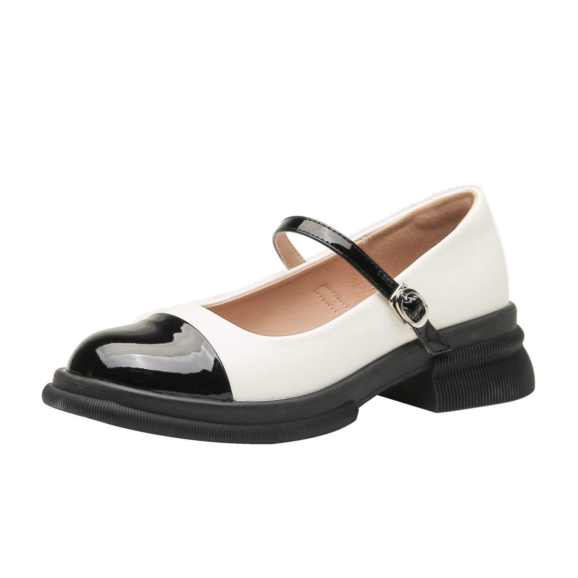 Cross-Border Black Apricot Color Block Genuine For Women Low Heel Slip-On British Style Rubber Sole French Mary Jane_vogvips.com