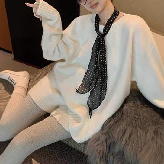 잉어 겉 나른한 바람 넉넉한 긴팔 스웨터 여성 세트 가을/겨울 느낌 단색 캐