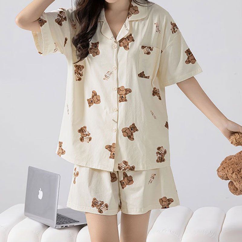 Cartoon Cute Pajamas Women's Summer Cotton Short-Sleeved Shorts Home Clothes Women's Summer Thin Plus Size Suit