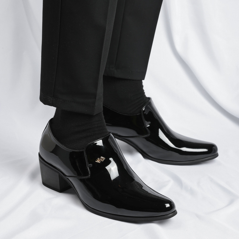 Cross-Border Cuban Shoes Height-Increasing Cuban Shoes Fashion Pointed Toe Slip-On High-Heeled Leather Shoes Banquet Ball Leather Shoes for Men