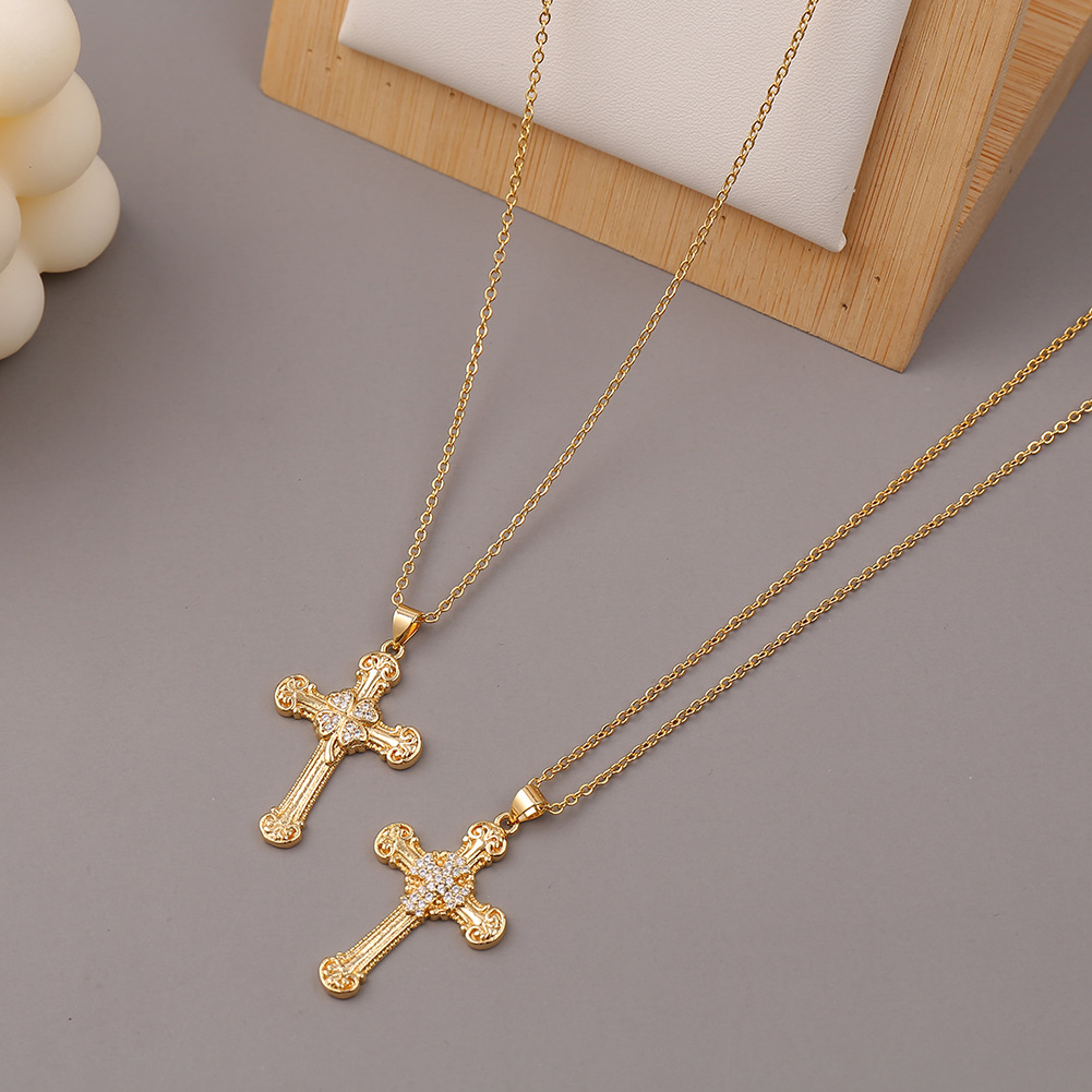 6g Weight Necklace Classification Wedding, Travel Occasion Copper Material Cross Pattern Unisex Gender Ethnic Style Style Retro Copper Cross Pendant Necklace 7