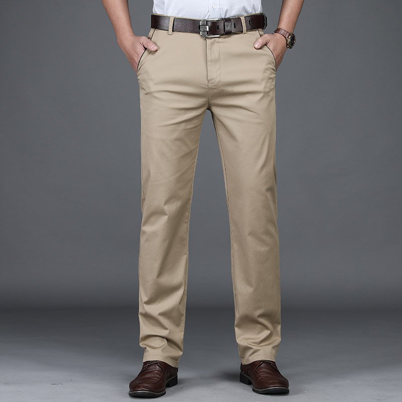 Pantalones casuales elásticos para hombres de mediana edad, pantalones rectos holgados para hombre, pantalones transpirables y suaves para las cuatro estaciones, pantalones de negocios formales para hombre.