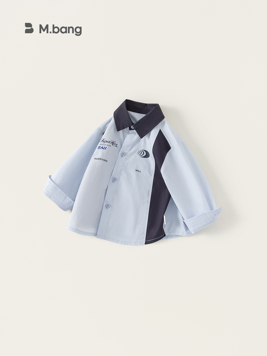 Youbao ropa infantil infantil letras simples con chaqueta de primavera camisa de collar camisa de mangas largas de color contraste para niños