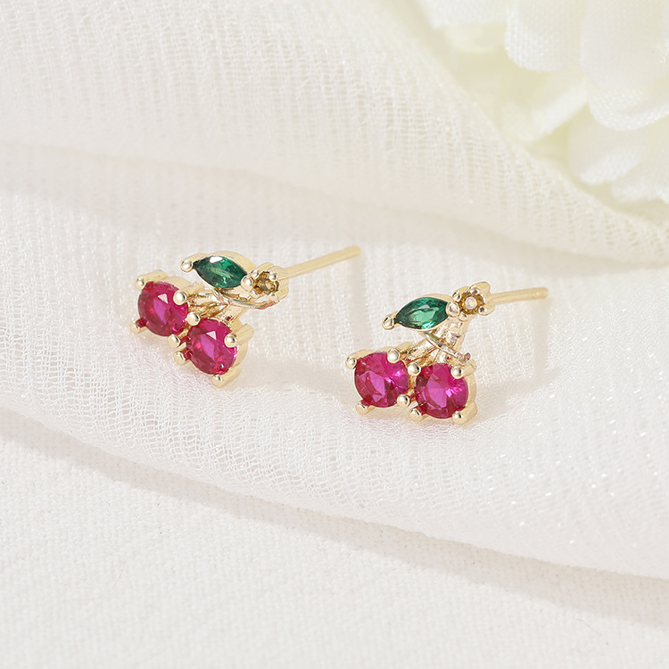 All Seasons Season Women's Gender 1 Pair Vintage Style Classic Style Cherry Fruit Plating Copper Zircon Ear Studs