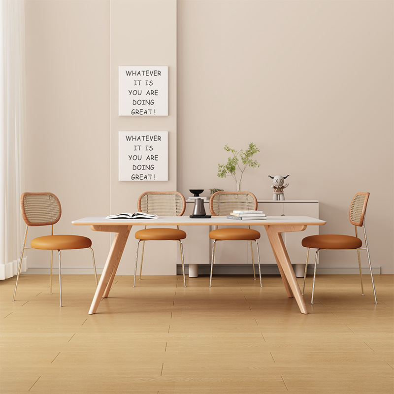 Mesa de comedor de placa de roca de madera maciza de estilo japonés simple y moderno estilo de registro mesa de arroz de ballena luz mesa de comedor de placa de roca de lujo y silla