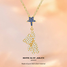 新款摘星小熊项链女 s925纯银轻奢小众毛衣链生日礼物锁骨链项饰