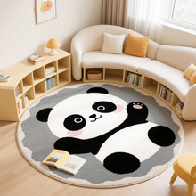 跨境代发卡通圆形地毯儿童房爬行卧室床边毯仿羊绒印花地垫脚垫